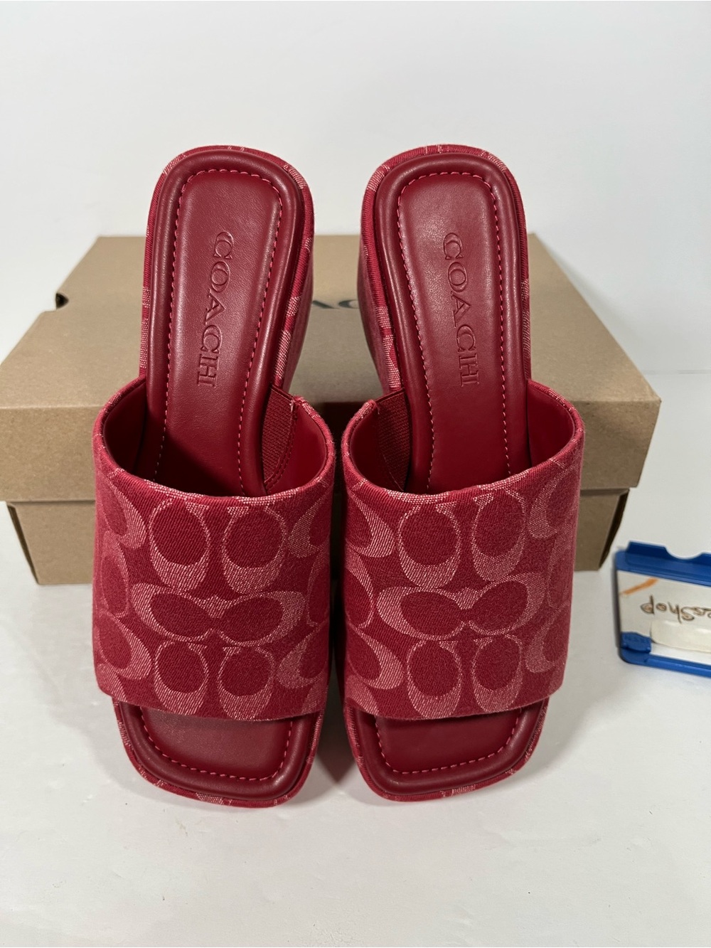 NIB COACH Women Phoebe Platform Sandal Signature Denim True Red - Picture 5 of 11
